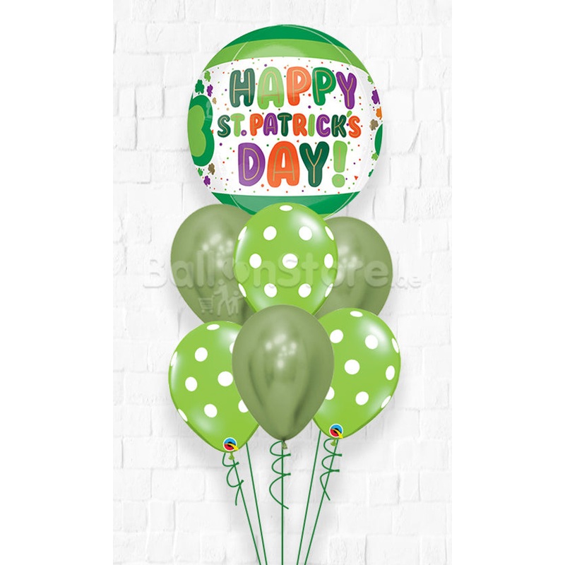 St. Patrick's & Day Dots & Shamrock Orbz Balloon Bouquet