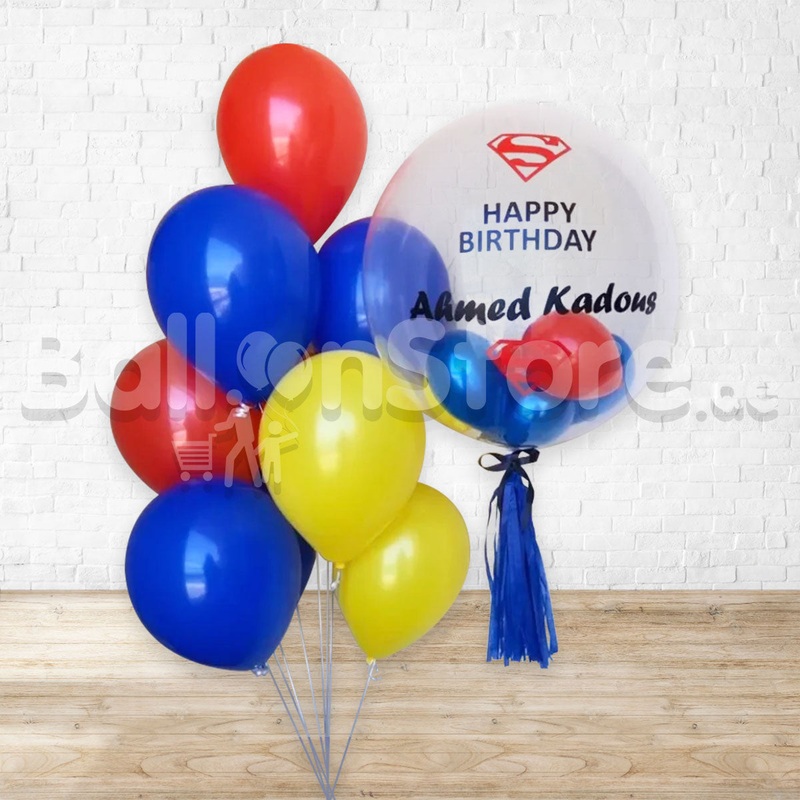 Superman Custom Text Personalized Bubbles  Balloon Bouquet Set PRE-ORDER 1DAY In Advance
