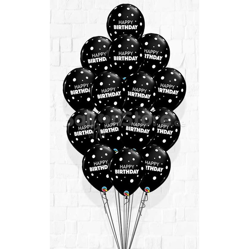 15pcs Birthday Big & Little Polka Black Balloon Bouquet With Weight