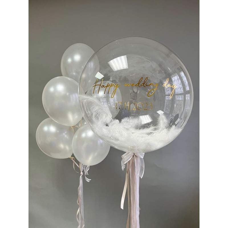 24inches Personalized  Bubble Balloons with Feather inside  set of 2