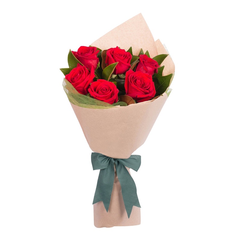 6 Red Roses Hand tied Boquet