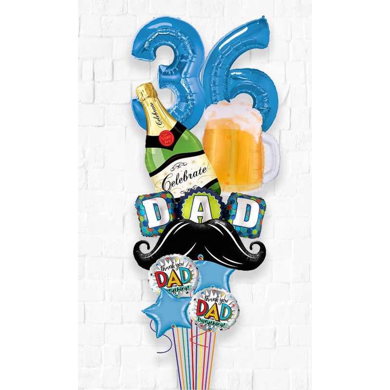 Any Number Happy Birthday Dad Mustache Cheers Big Balloon Bouquet