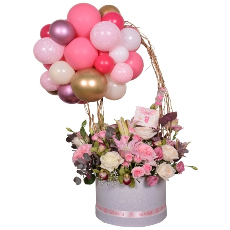 Baby Girl Flowers and Balloons