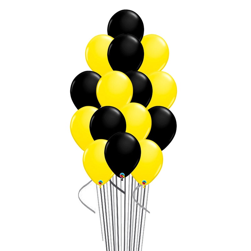 Black and Yellow Balloon Bouquets 15pcs  with Hi-Float and Weigh