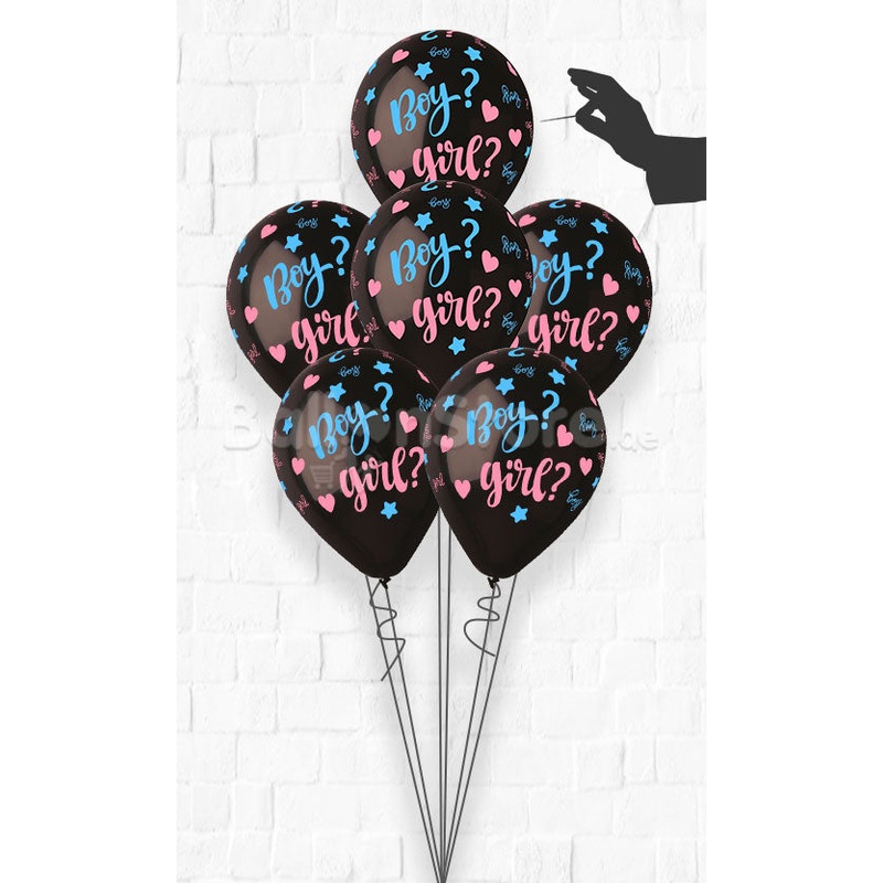 Boy or Girl Gender Reveal Balloon Bouquet on a Holder - TOPPER Balloons - 1piece with Confetti