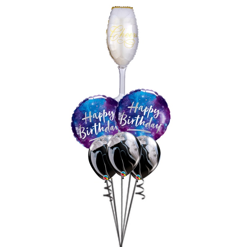 Champagne Glass Galaxy Birthday SuperAgate Balloon Bouquet