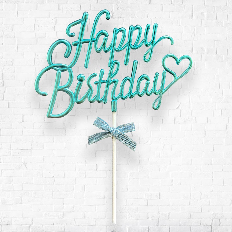 Cursive Happy Birthday Cake Topper BLUE