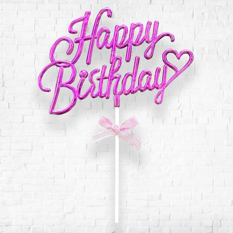 Cursive Happy Birthday Cake Topper PINK