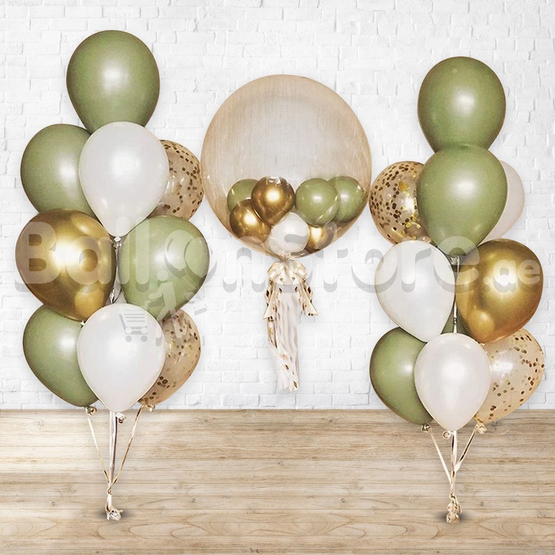 Eucalyptus Customized Clear Latex and Confetti Chrome Balloon Set PRE-ORDER 1DAY In Advance