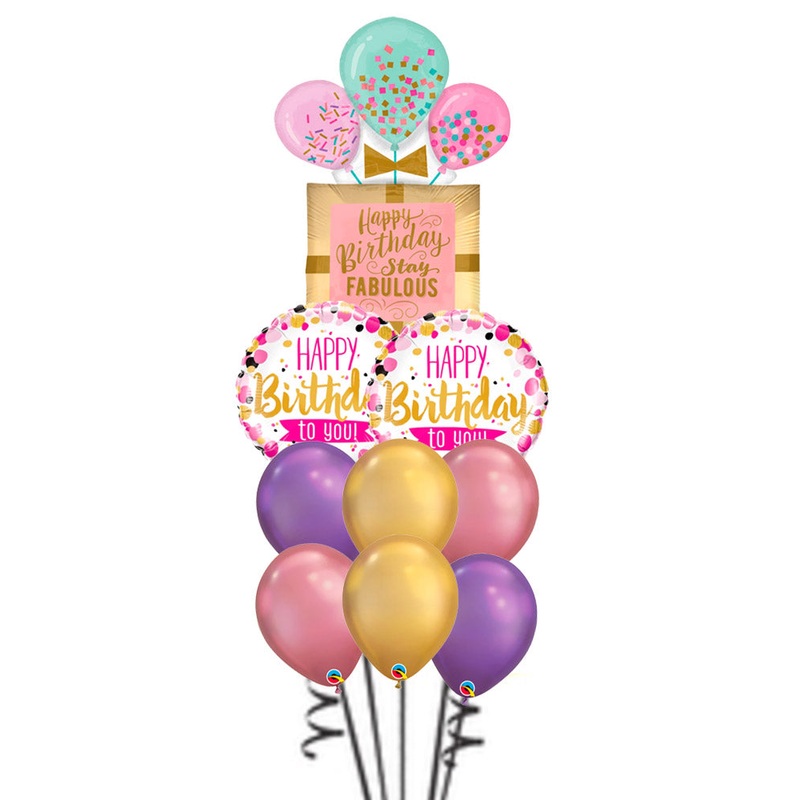 Fabulous Birthday Gift Pink & Gold Dots and Chrome Balloons Bouq