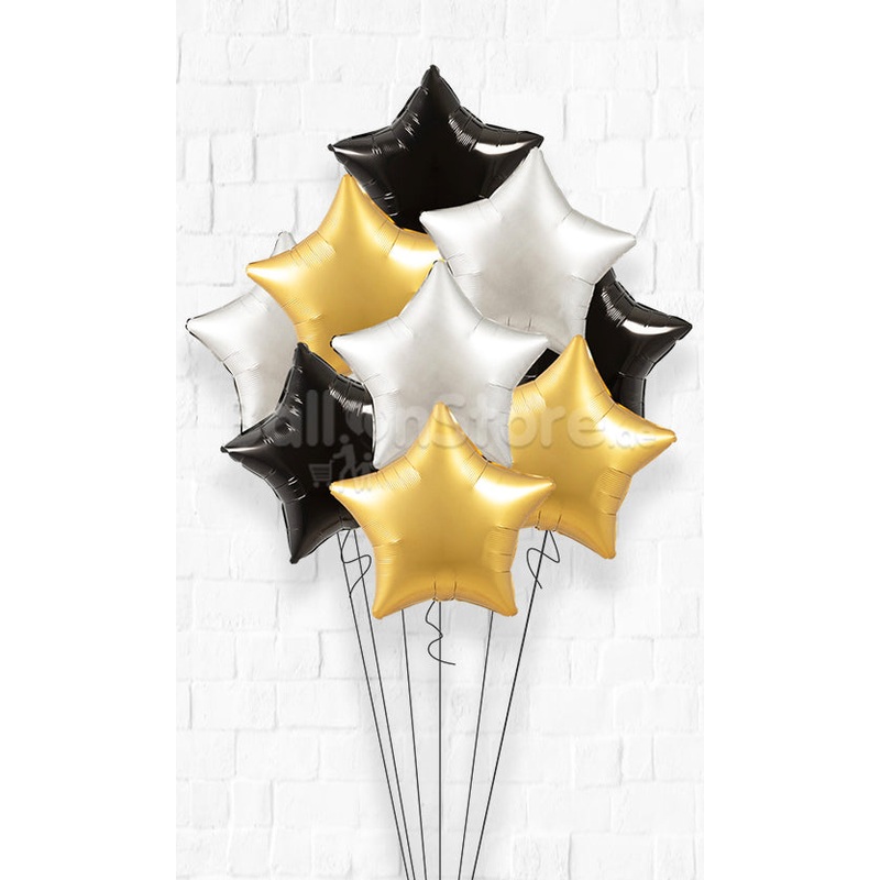 Glitz and Glam Stars Inflated Foil Balloon 9pcs  Bouquet With Weight