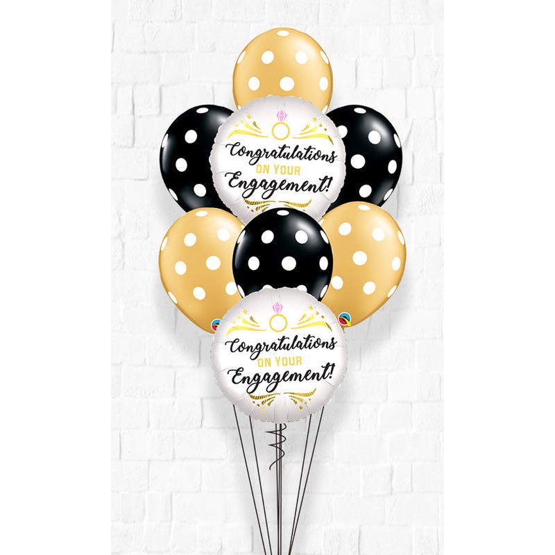 Gold and Black Polka Engagement Balloons
