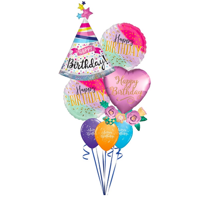 Happy Birthday Sparkle Banner Satin and Jumbo WaterColor Balloon