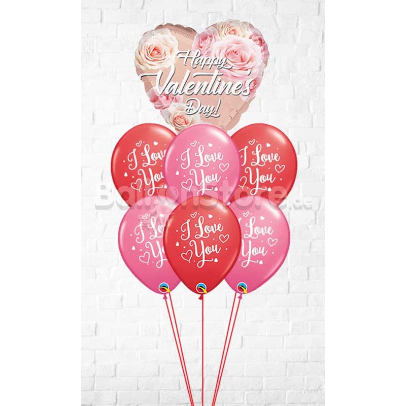 Happy Valentines Day Rose Gold Roses Balloon Bouquet