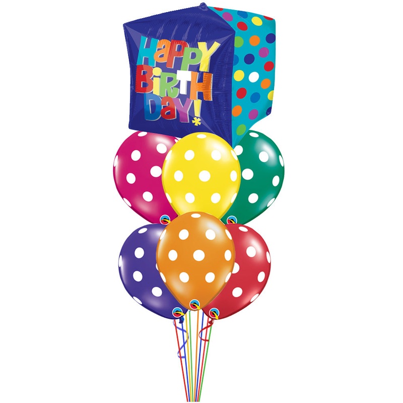 Polka Birthday Cube Balloon Bouquet