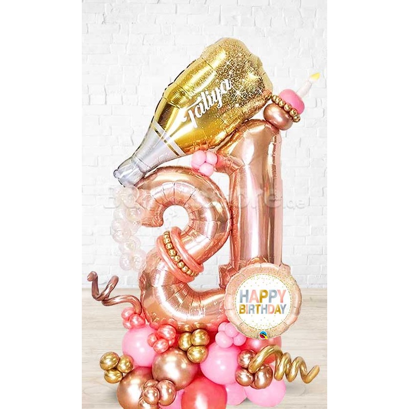 RoseGold Any Number Cheers Balloon Arrangement with Custom Text PRE-ORDER 1DAY In Advance