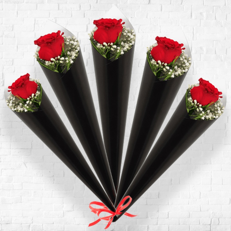 Single Red Rose with Gypsophila - Set of 5 / 15 / 30 / 100