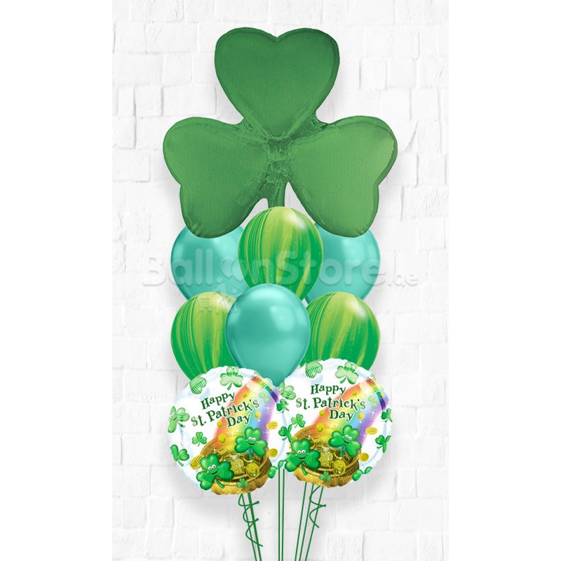 St. Patrick's Day Shamrock Smiley Chrome Agate Balloon Bouquet