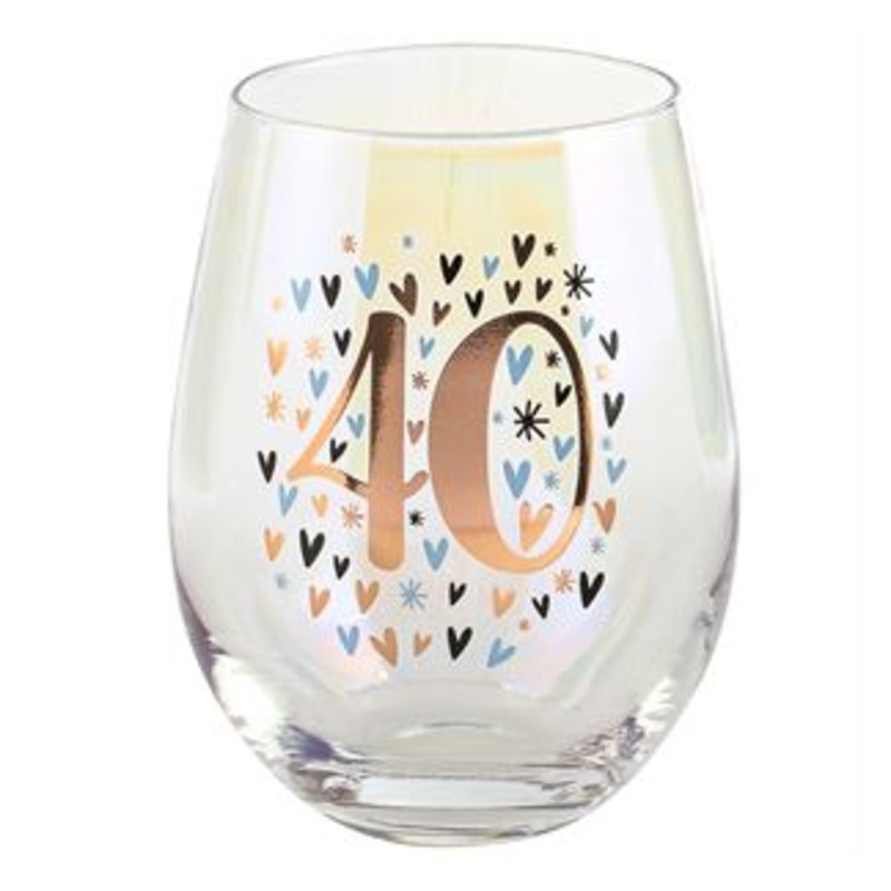 40th Stemless Wine Glass - Iridescent Rainbow