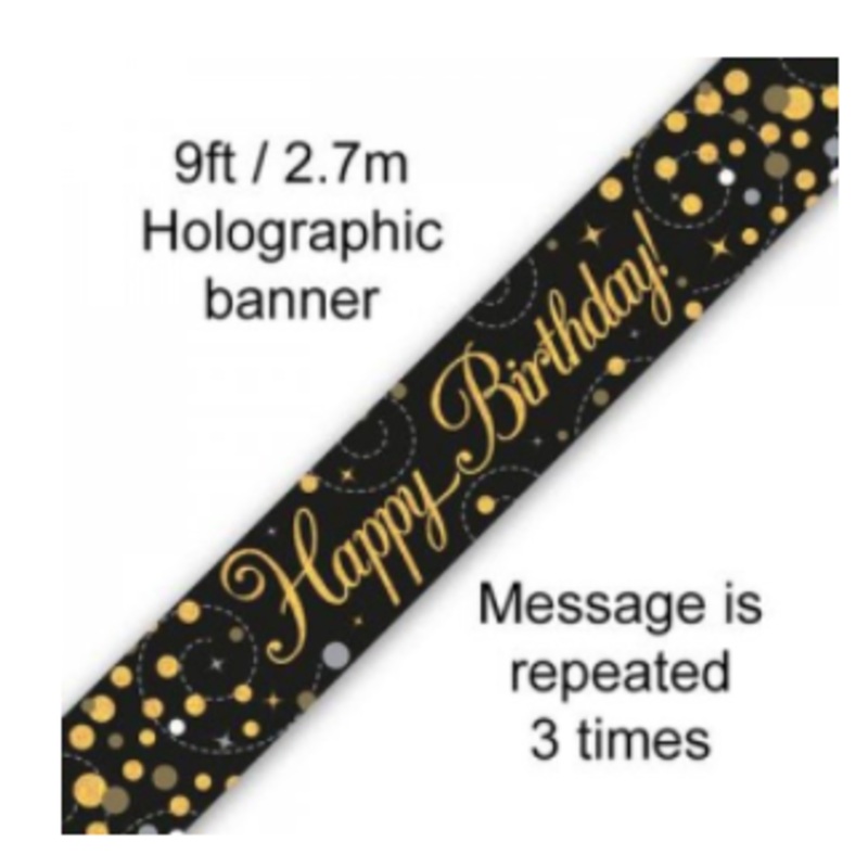 Banner Sparkling Fizz Black/Gold Happy Birthday