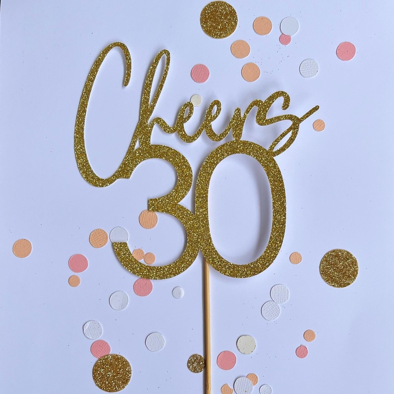 Glitter Cake Topper Cheers 30 Gold