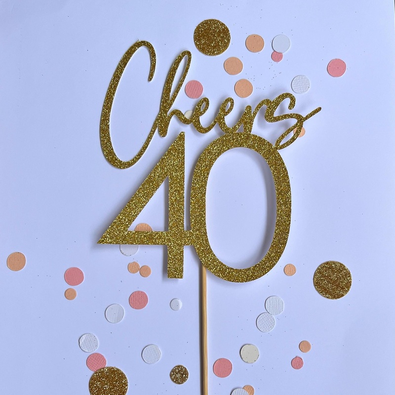 Glitter Cake Topper Cheers 40 Gold