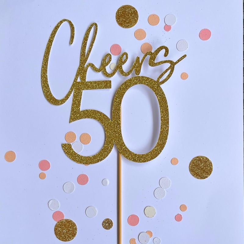 Glitter Cake Topper Cheers 50 Gold