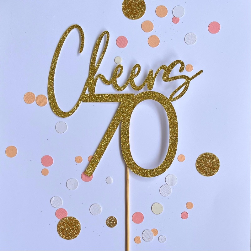 Glitter Cake Topper Cheers 70 Gold