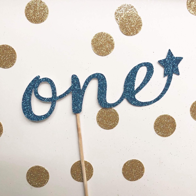 Glitter Cake Topper One Blue Star