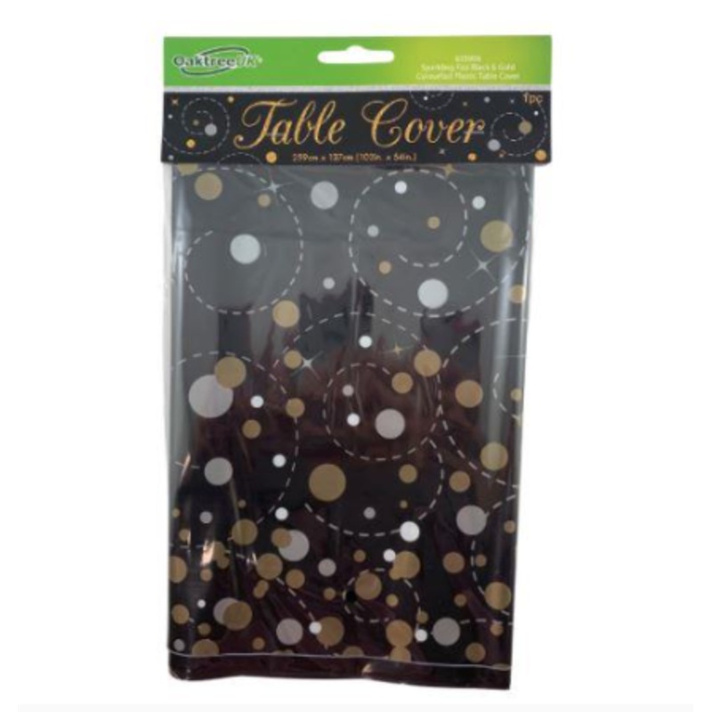 Plastic Tablecloth Black/Gold Sparkling Fizz