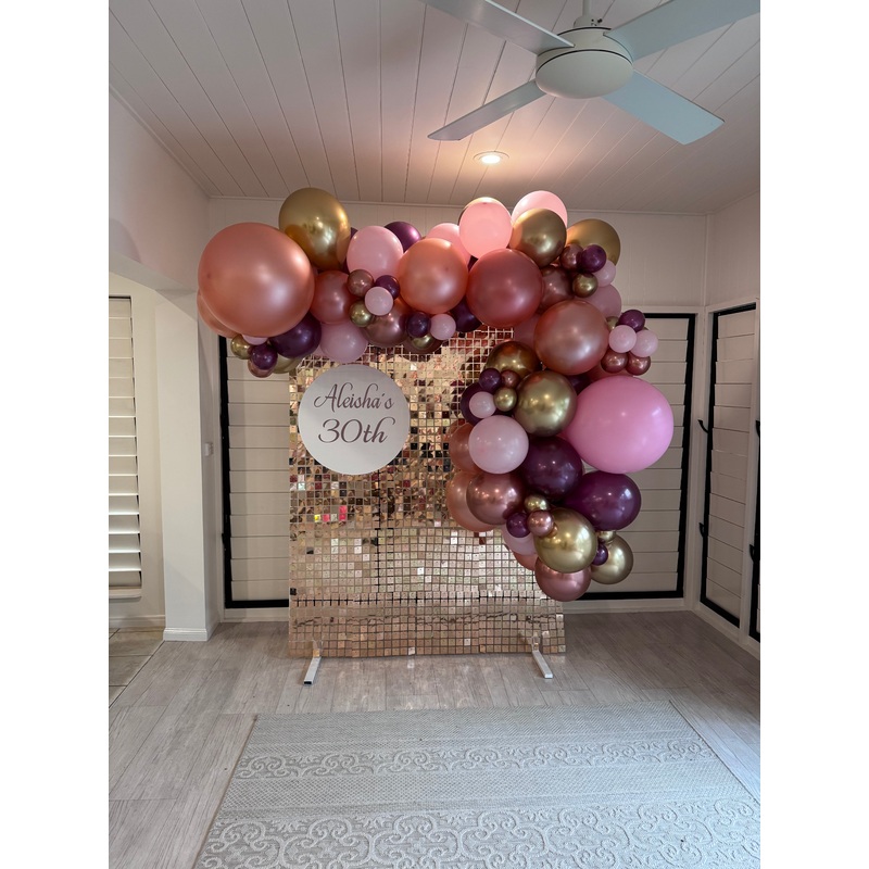 Shimmer Wall Hire - Rose Gold with Balloon Garland
