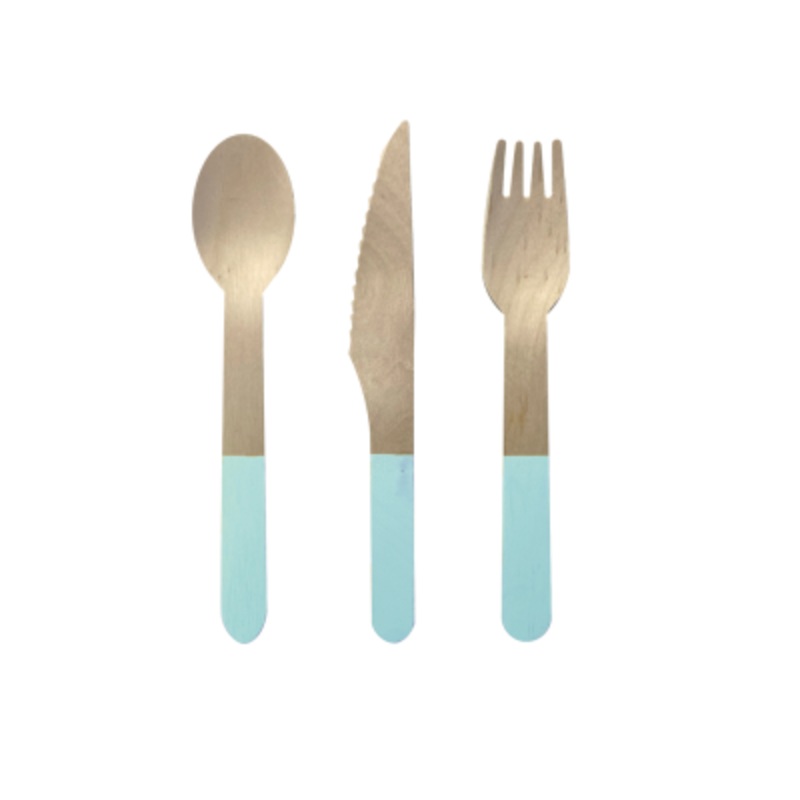 Paper Party Wooden Cutlery Set Pastel Blue - 30pk