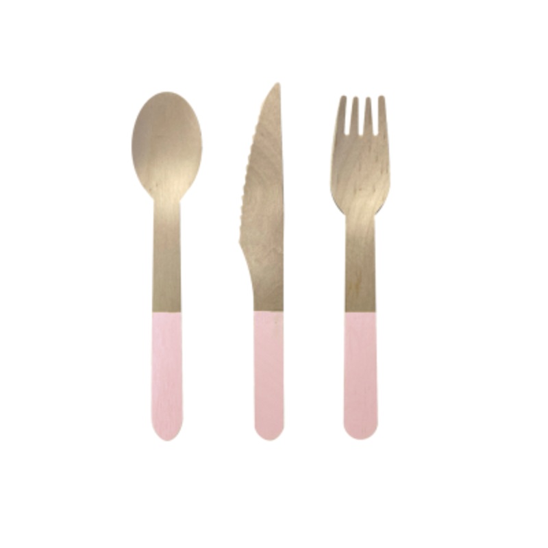 Paper Party Wooden Cutlery Set Pastel Pink - 30pk