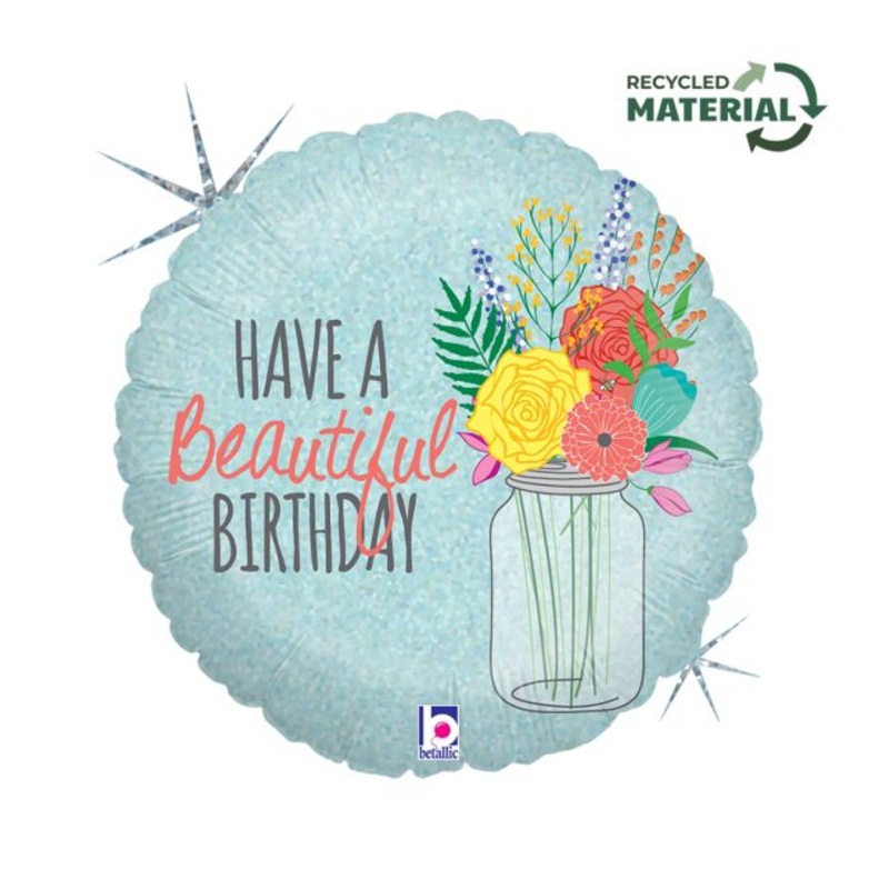 18" Beautiful Birthday Foil Balloon Packaged