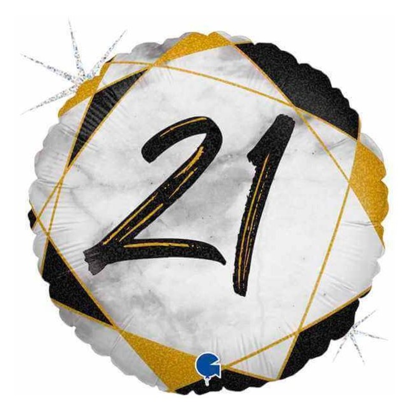 18" Marble Mate 21 Black Foil Balloon Packaged
