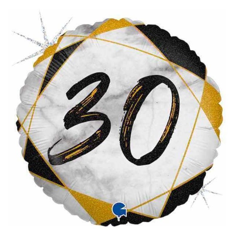 18" Marble Mate 30 Black Foil Balloon Packaged