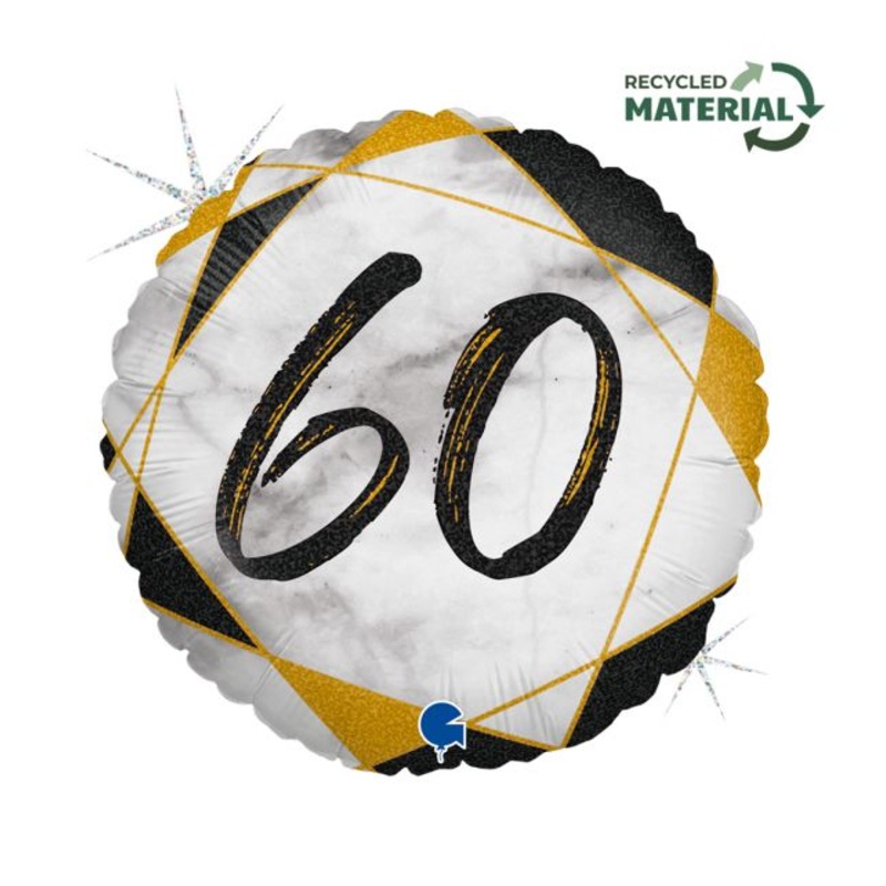 18" Marble Mate 60 Black Foil Balloon Packaged