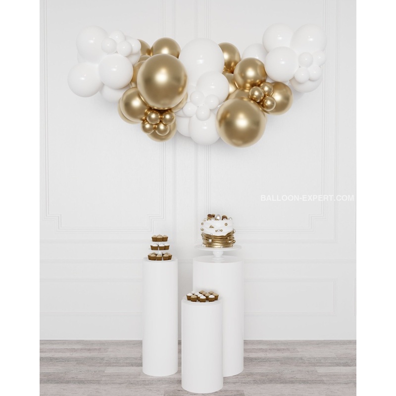 Gold and White Balloon Garland, 6 ft