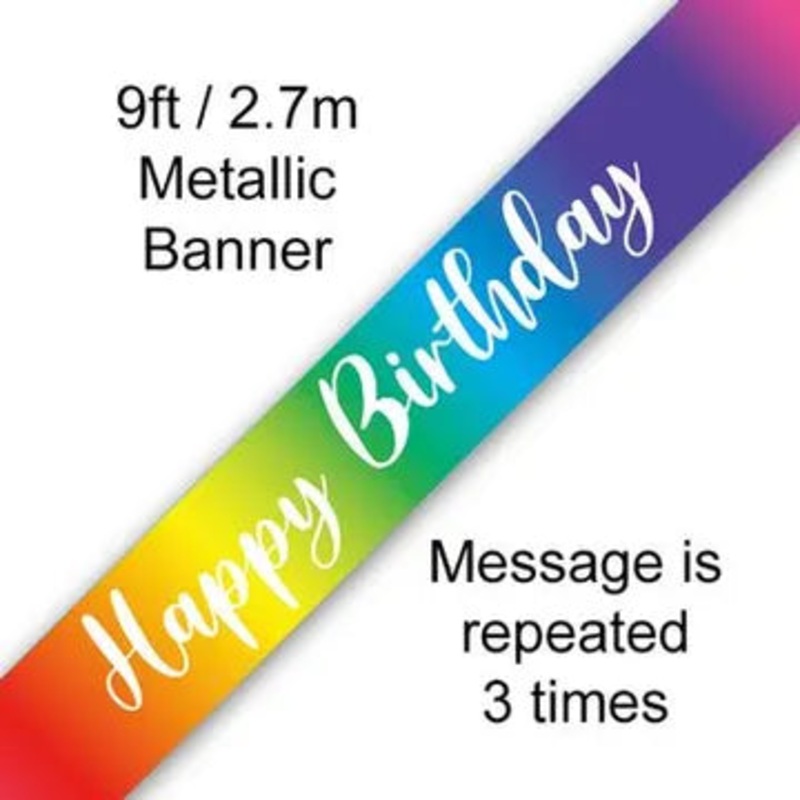 Oaktree 9ft Banner Rainbow Script Birthday