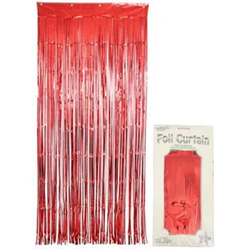Oaktree Foil Door Curtain 0.90m x 2.40m Metallic Red