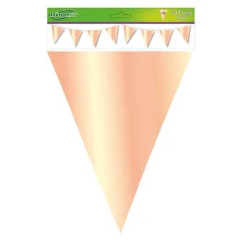 Oaktree Metallic Solid Colour Bunting 20 flags 20cm x 30cm 10m Rose Gold