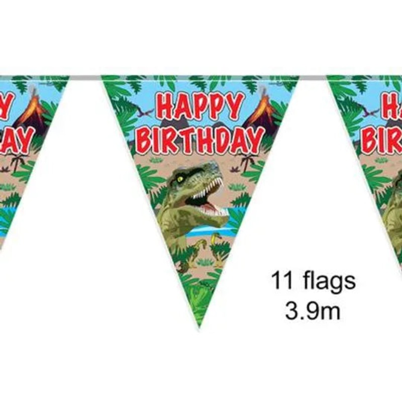 Oaktree Party Bunting Jurassic Dinosaur Happy Birthday 11 flags 3.9m
