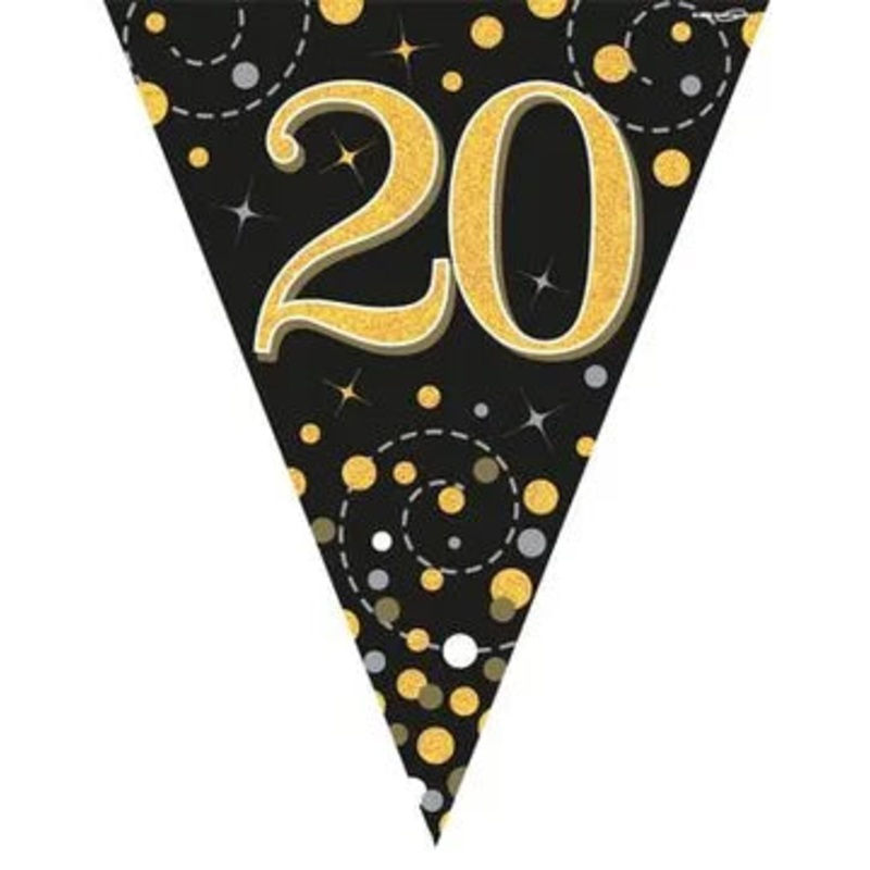 Oaktree Party Bunting Sparkling Fizz 20 Black & Gold Holographic 11 flags 3.9m