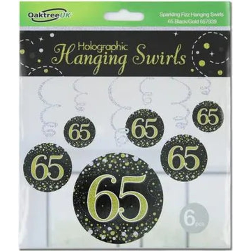 Oaktree Sparkling Fizz Hanging Swirls 65th Black / Gold 6pcs