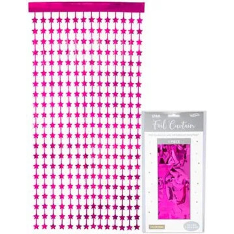 Oaktree Star Foil Door Curtain 1m x 2m Metallic Fuchsia