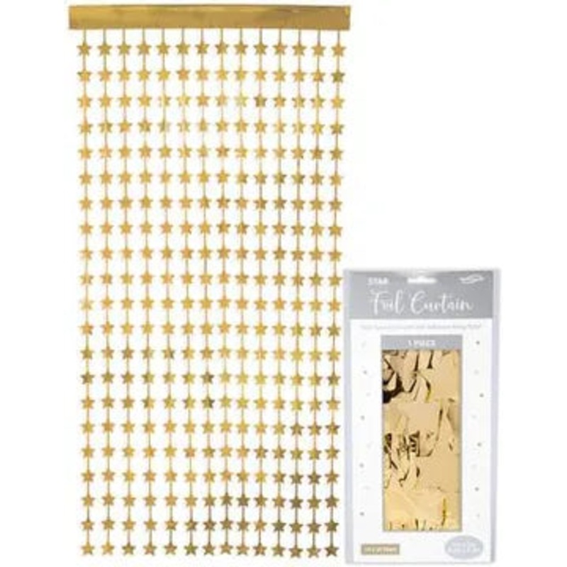 Oaktree Star Foil Door Curtain 1m x 2m Metallic Gold