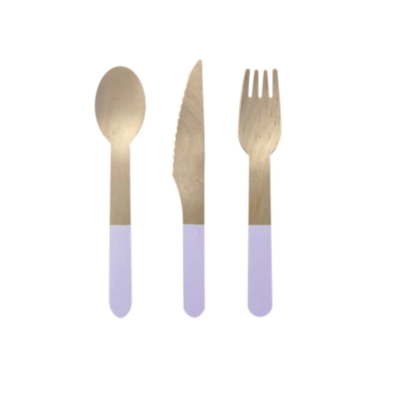 Paper Party Wooden Cutlery Set Pastel Lilac - 30pk
