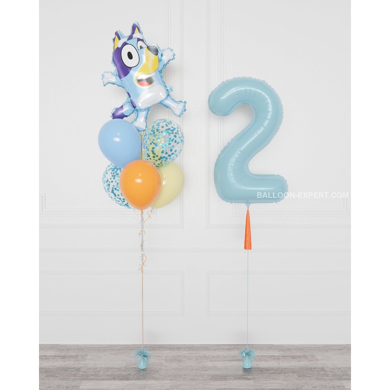 Bluey - Supershape Confetti Balloon Bouquet and Blue Number Balloon