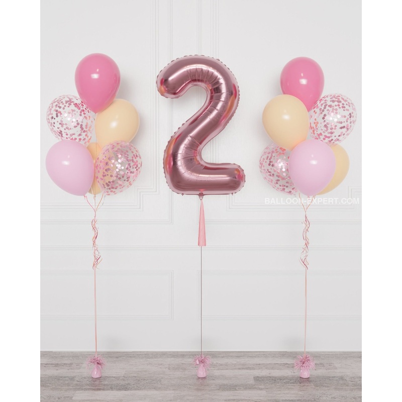 Blush and Pink - Number Balloon and Confetti Balloon Bouquets Set