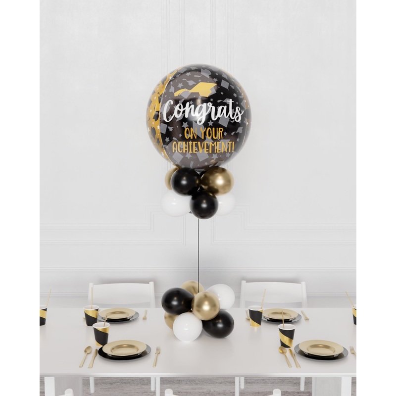 Congrats Grad Balloon Centerpiece - Black, Gold, and White